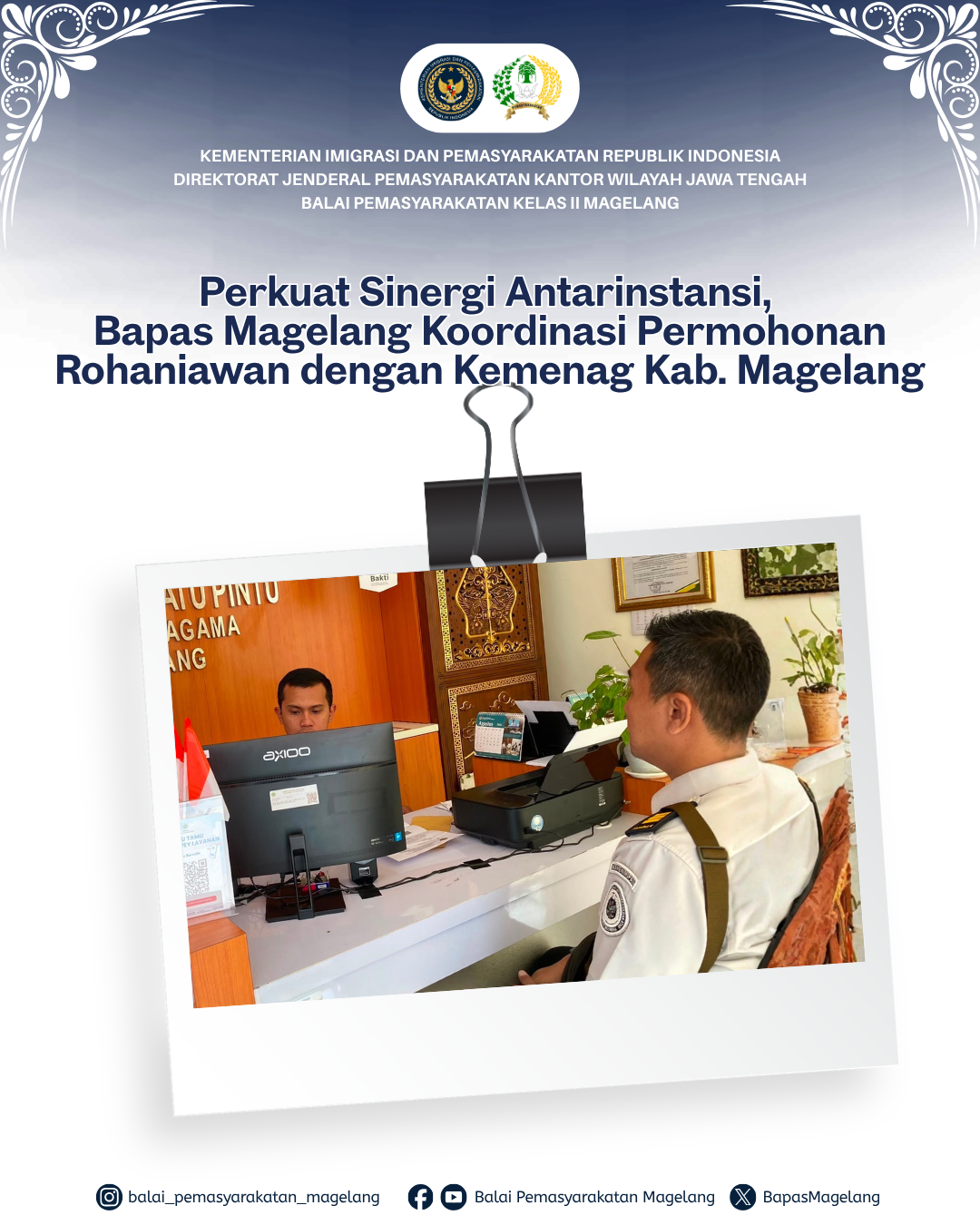 Perkuat Sinergi Antarinstansi, Bapas Magelang Koordinasi Permohonan Rohaniawan dengan Kemenag Kab. Magelang